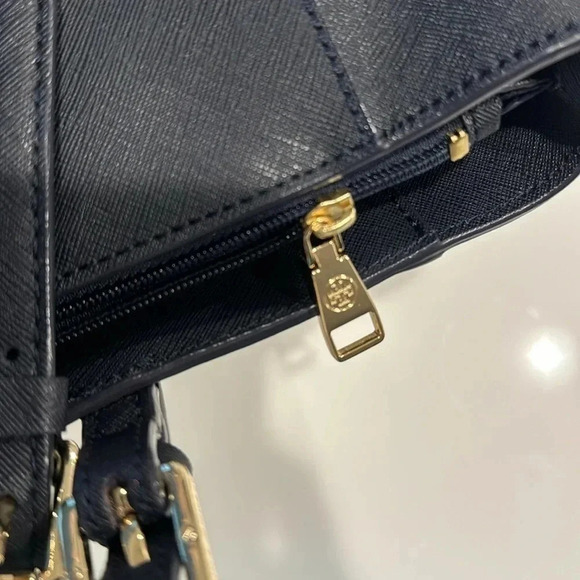 Tory Burch Tote Handbag Navy Blue Robinson - Picture 5 of 12